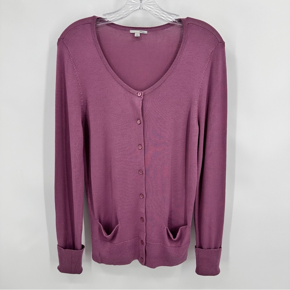 Halogen Cardigan Long Sleeve Pocket Button Closure Raspberry Size M